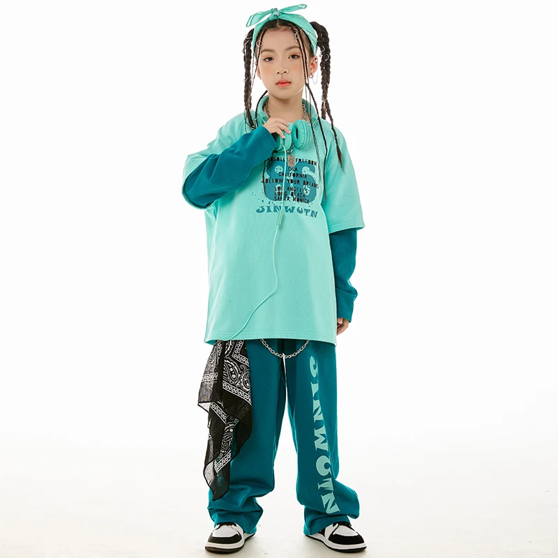 Hip Hop Dance Clothes Girls Boys Long Sleeves Tops Pants Jogger Wear Kids Jazz Street Dance Performance Costume