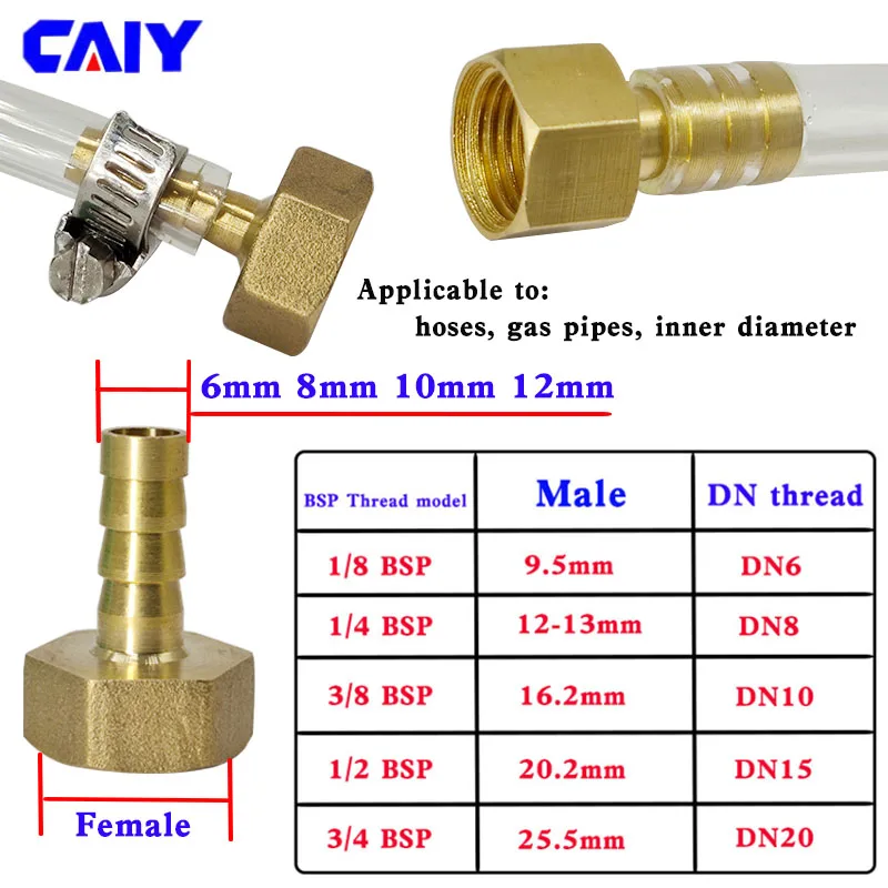 Pipe Fitting Brass Hose Connector 6 8 10 12 14mm Barb Tail 1/8&ldquo;1/4&rdquo;3/8&ldquo;1/2&rdquo; BSP Male Thread