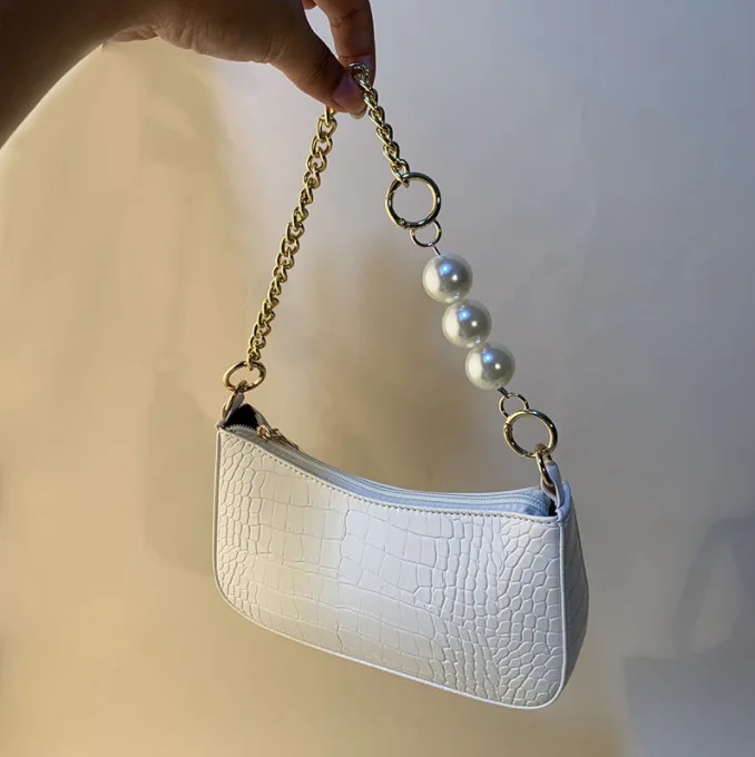 Mini Crocodile Pattern Bead Shoulder Bag, French Vintage Shoulder Bag Women\'s Fashion Handbag & Purse