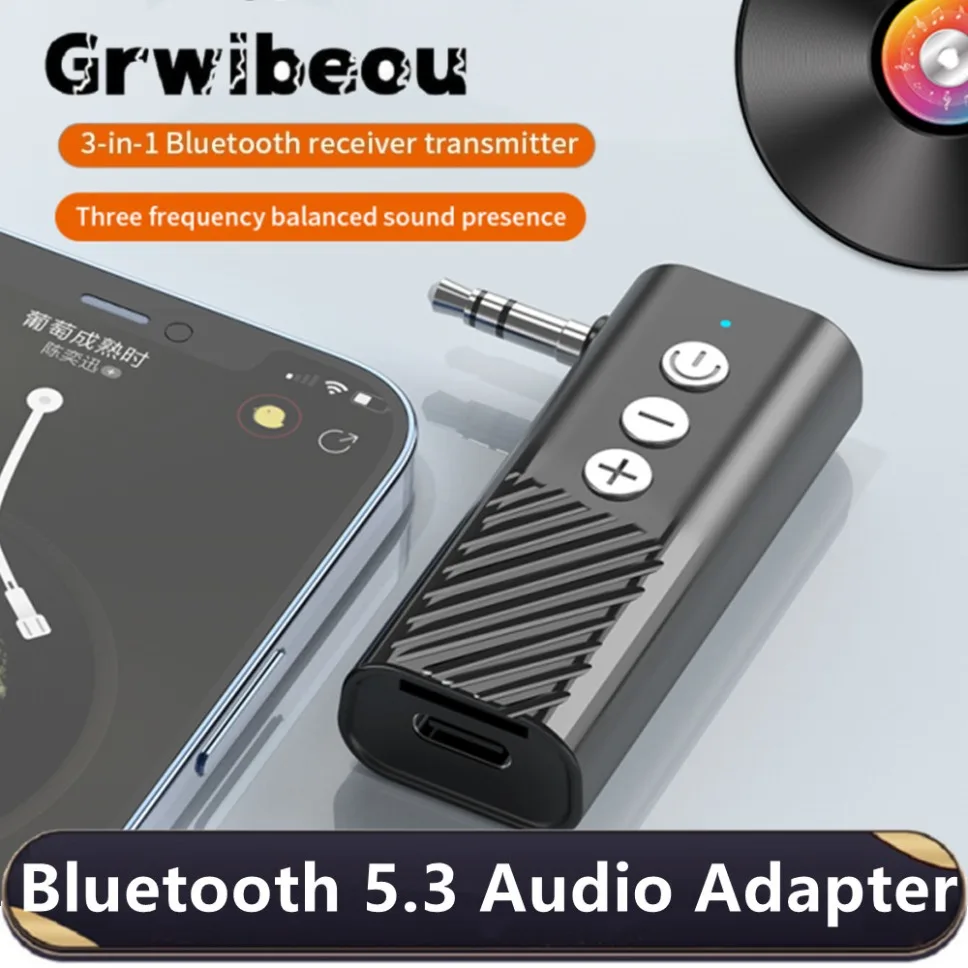 

Grwibeou Bluetooth Transmitter Receiver 5.3 Support TF Card 3.5mm AUX Jacks Audio Adapter For Car Speakers Audio Music Receiver