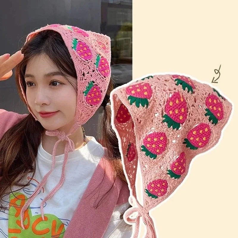 

New Ins Handmade Floral Head Scarf Pastoral Sweet Cute Fashion Girls French Style Wool Triangle Hair Scarf Gifts New Headwear