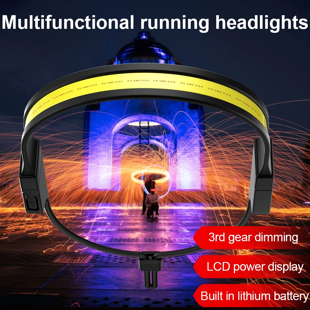 LED + COB 헤드램프, 300LM USB 충전식 헤드 토치, 3 가지 모드 디..