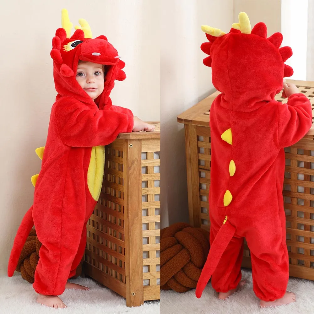 Cosplay Costumes Children Pajamas Winter Halloween Dinosaur Kigurumi Cosplay Clothes Hooded Animal Cow Monkey Unicorn Onesies Baby Thick Romper Newborn Jumpsuit