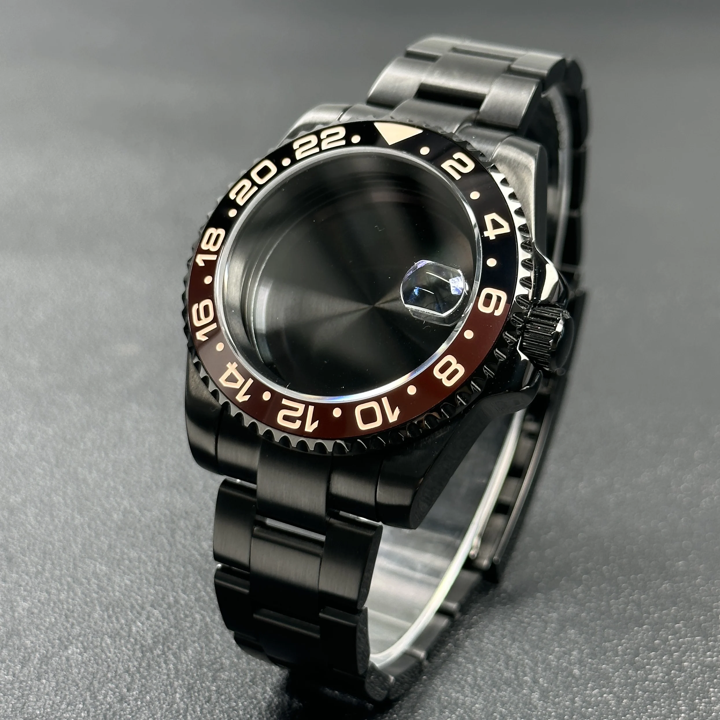Elegant 40mm Black Watch Case with 120-Click Bezel for Automatic Mechanical Movement - Premium Dial Accessories