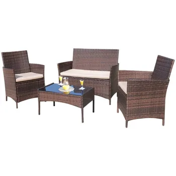 4-Piece Rattan Wicker Patio Furniture Set 1