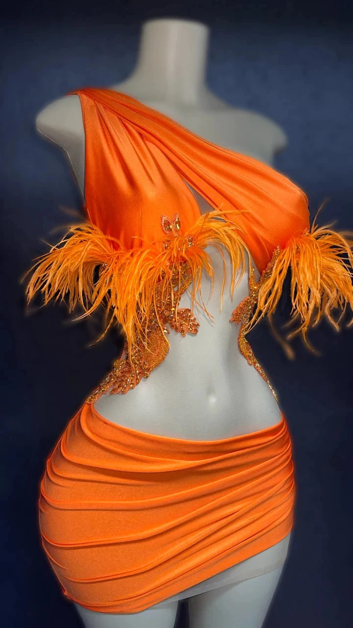 

Orange One Shoulder Sexy Short Prom Dresses Black Girls Birthday Party Dresses Beaded African Mini Cocktail Dresses Homecoming