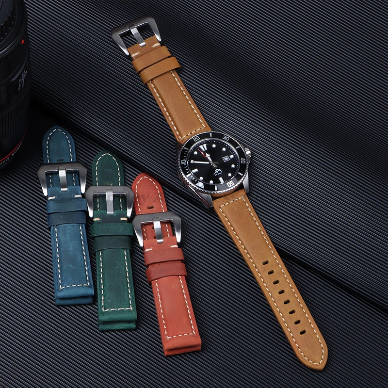 Dark Brown Crazy Horse Leather Watch Strap – Genuine Leather Belt