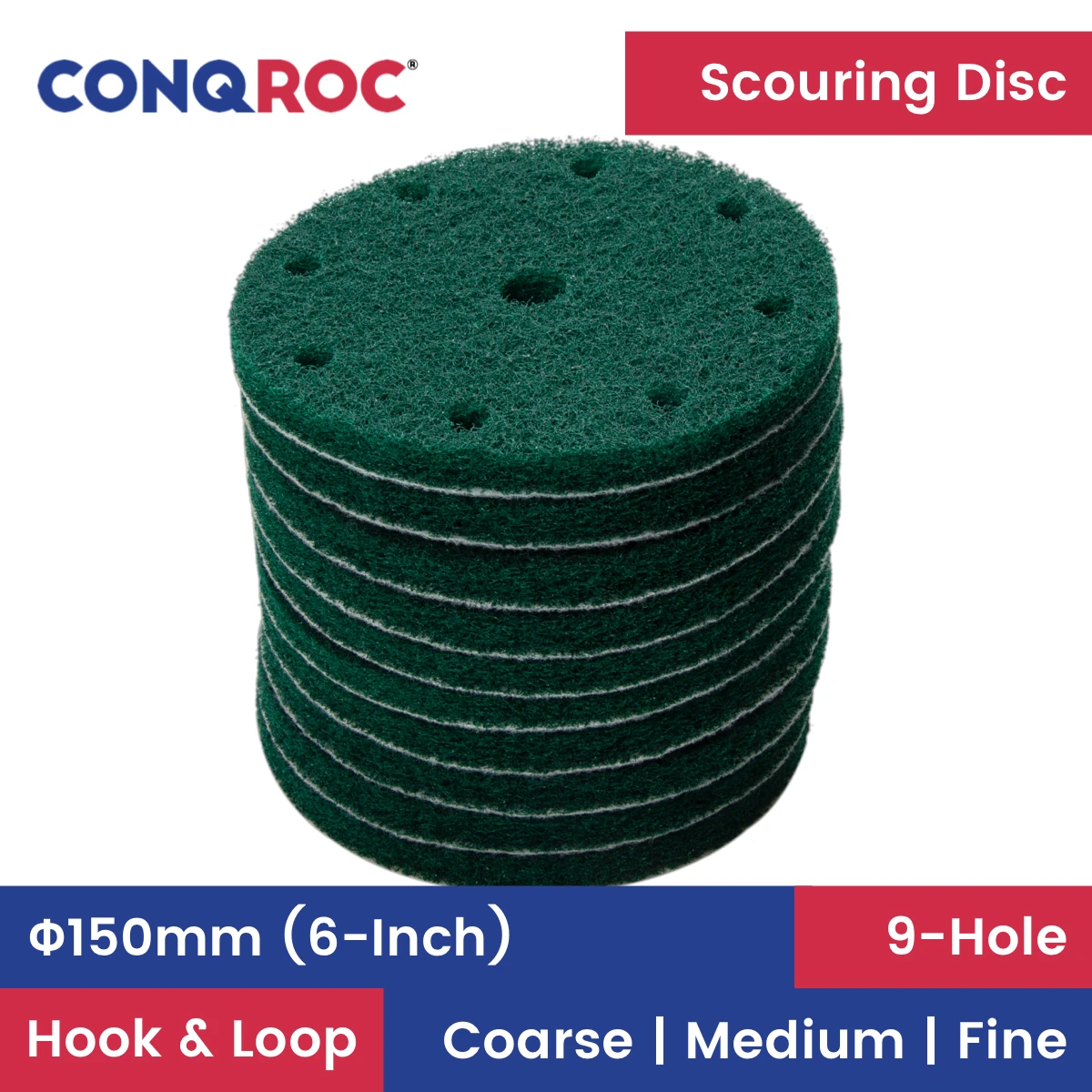 Scouring Discs 10Piece 150mm(6Inch) 9Hole Hook and Loop Nylon