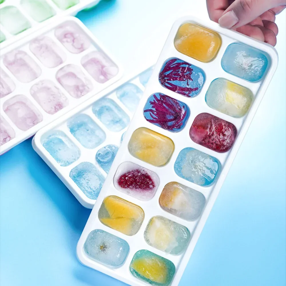 Silicone 14 Ice Cube Ice Cube Soft Bottom Summer Home Press Square Mold Cover Easy Release Box ice mold ice cream molds