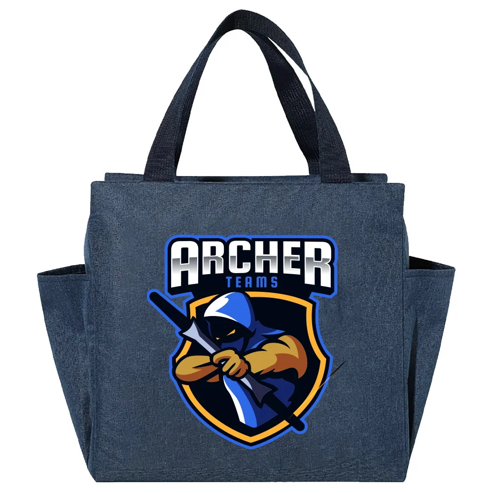 Lunch Carry Bag Insulated Thermal Portable Bags Large Capacity Teamlogo Print Lunch Picnic Dinner Cooler Food Canvas Handbags