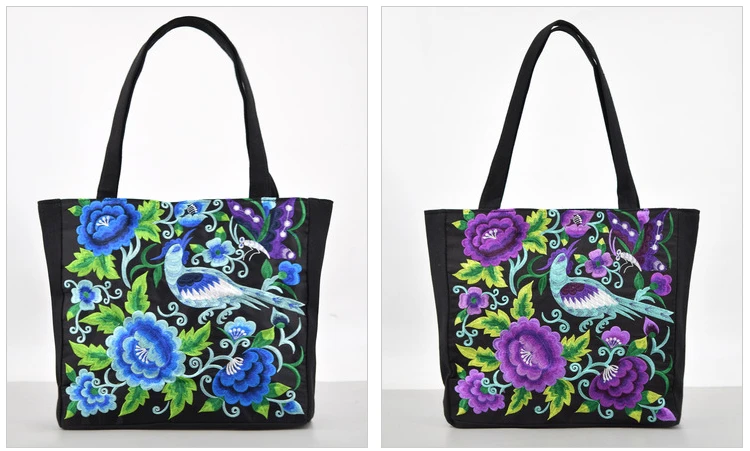 Ethnic Style Flower Embroidery Canvas Tote Shoulder Bag Large Capacity Handbag For Women - Image 8