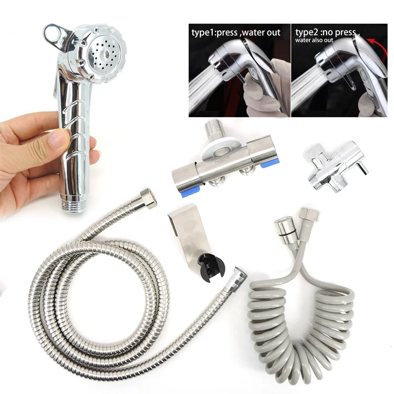 

Ручной душ для биде, лейка из АБС-пластика без нажатия, комплект для душа, Т-образный клапан, распылитель для ванной комнаты, держатель для крана, шланг для воды t1