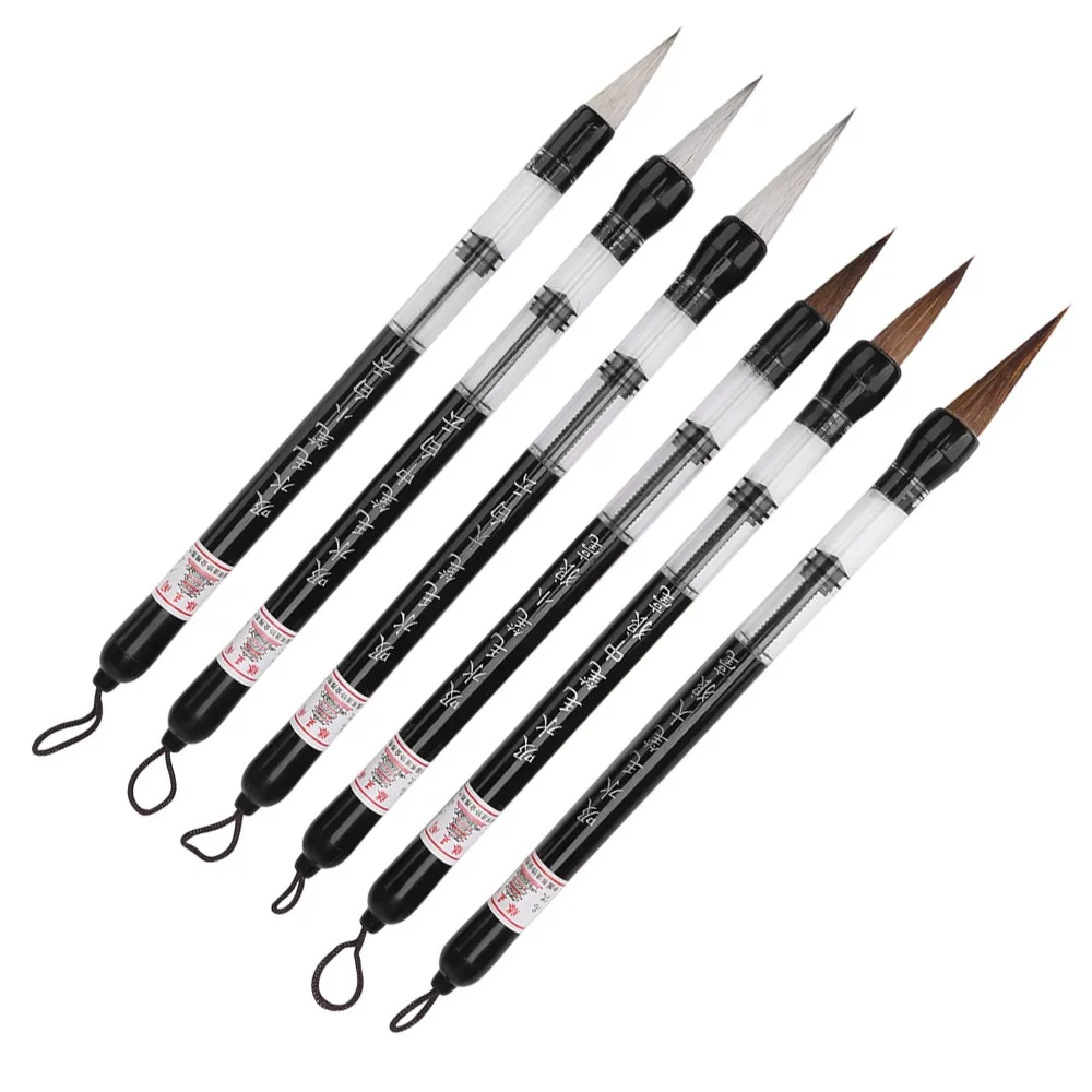 6Pcs 피스톤 필 디자인 워터 브러쉬 펜 초보자 친화적 L/M/S 사이즈 중국어 브러쉬 펜 재사용 가능 리필 가능 서예 워터 펜