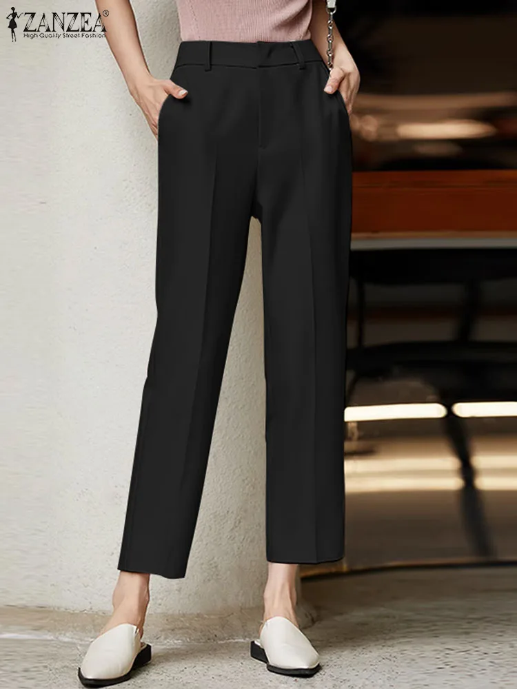 

ZANZEA Woman Vintage Front Zipper Pantalon Korean Fashion Solid Pants Casual Street Capris Summer Elegant OL Work Trouser 2024