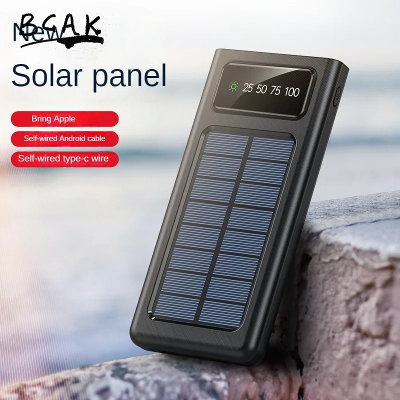 

50000 Milliampere Wholesale Solar Power Bank, Convenient Ultra Thin Built-in Cable, Outdoor Camping Mobile Power Supply