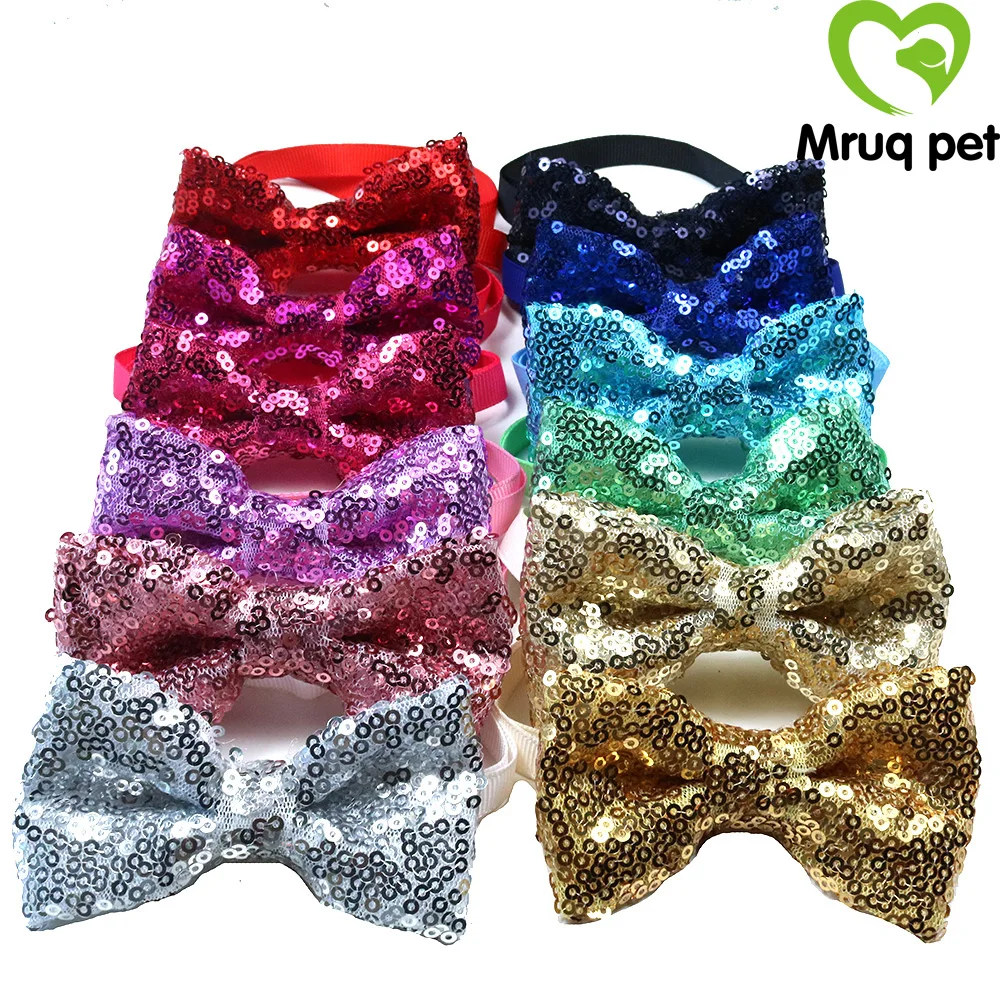 

60PCS Pet Dog Cat Puppy Bow Ties Adjustable Shinning Sequins Bowknot Dog Bowties Dog Grooming Bows Dog Accessories Pet Supplies