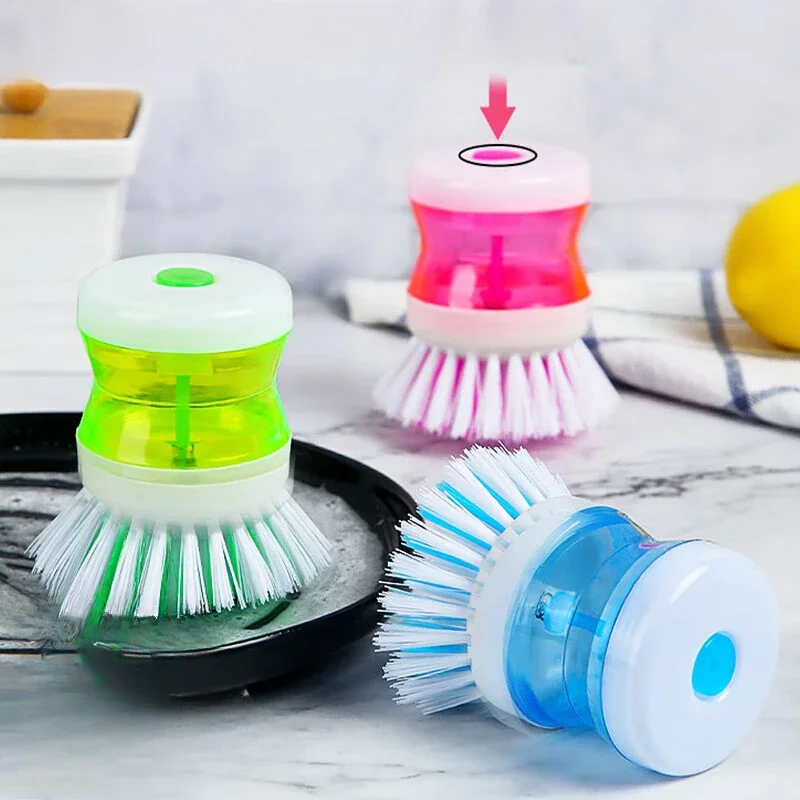 Kitchen Dishwashing Brush Dish Scrub Brush Dish Scrubber Bubble Up Brushes  with Soap Dispenser for Vegetable Utensils Cleaning