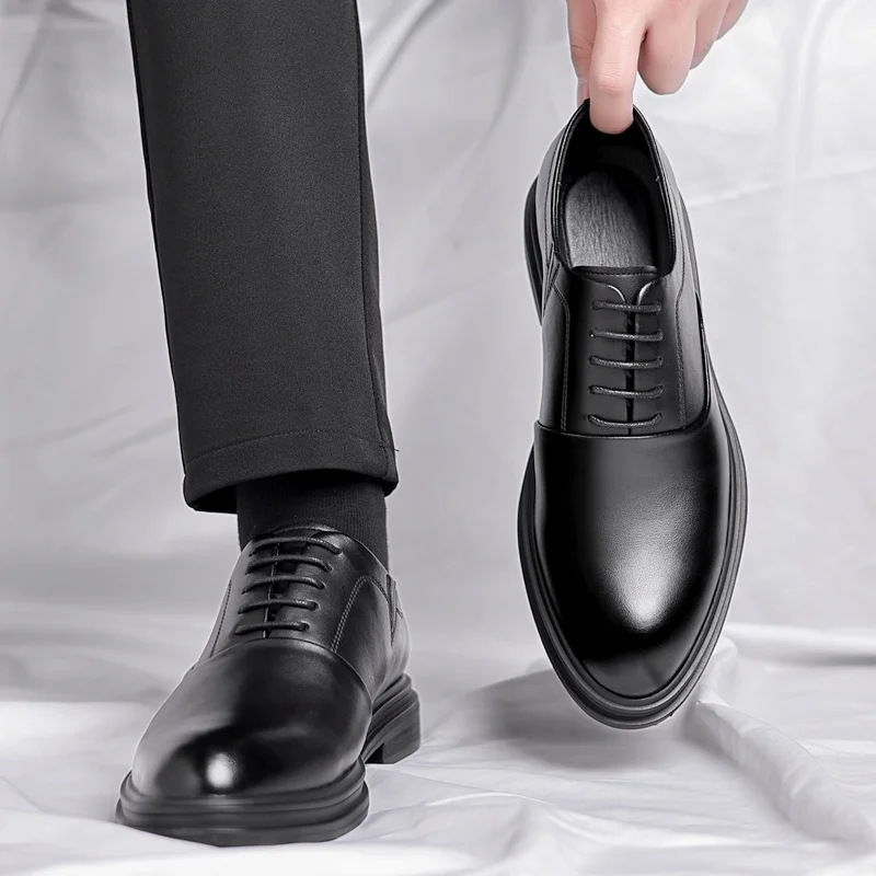 Business Men Oxford Leather Elevator Shoes Lift Sole Man Height Increase Insole 6CM Office Daily Life British