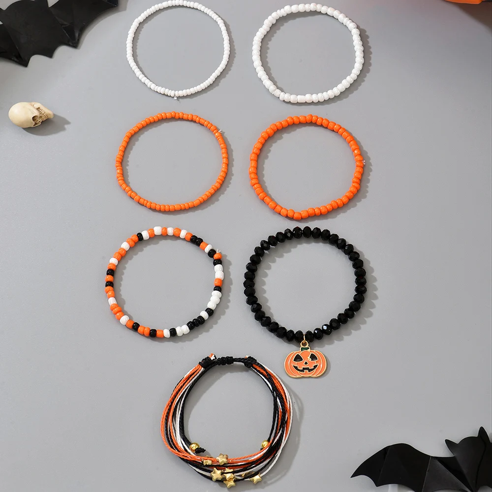 Halloween Party Theme Handmade Braided Bracelet Set Elegant Punk Gothic Style Unique Niche Design Adjustable Bracelet