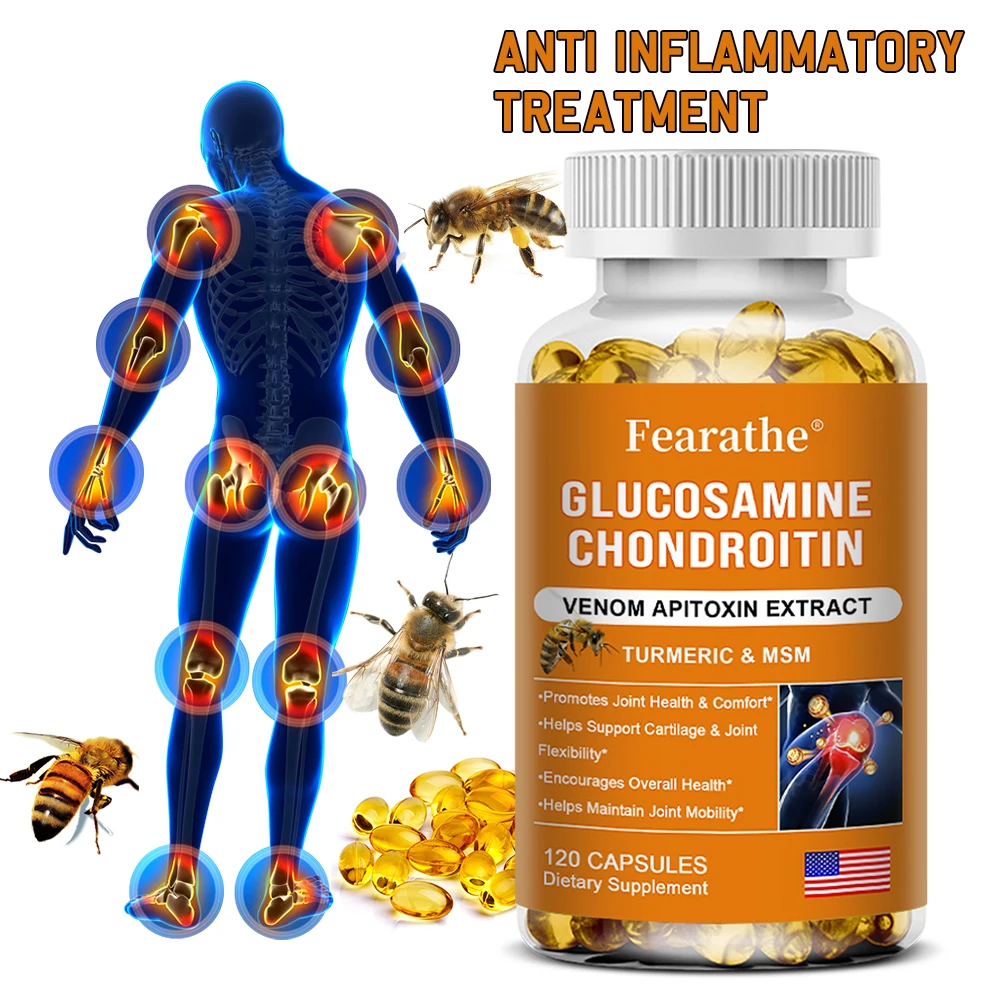 Fearathe Natural Bee Venom Extract Capsules Glucosamine Chondroitin Supplement Cartilage Digestion Bone Joint Overall Health glucosamine chondroitin supplement