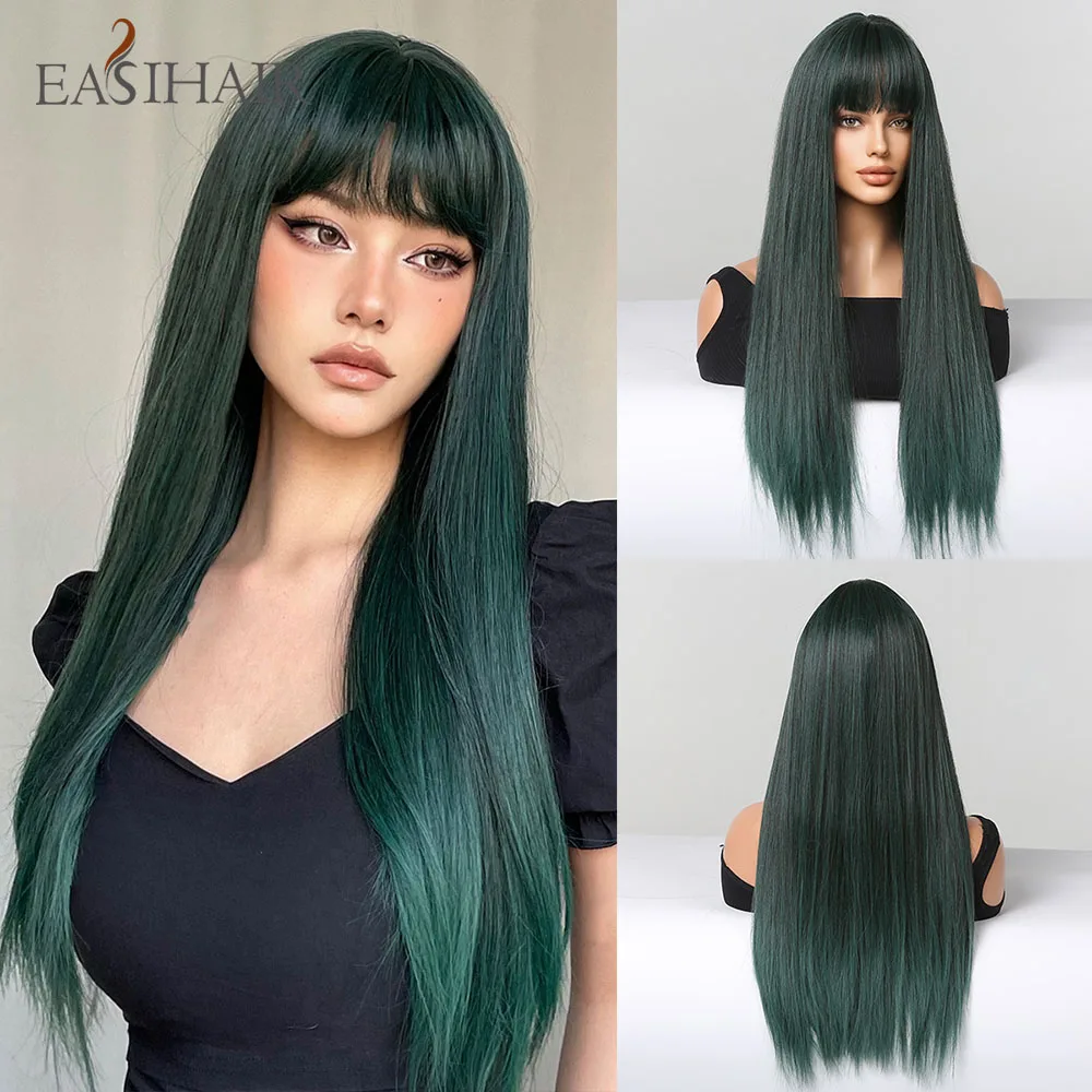 Easihair lange gerade grüne Ombre synthetische Perücken mit Pony für Frauen  bunte Cosplay Natur haar Perücke hitze beständige Faser - AliExpress