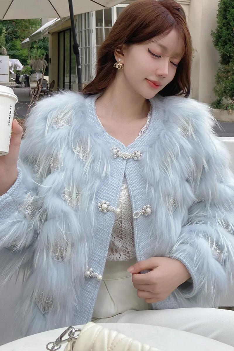 

Dabuwawa Fur Coat Chinese Style Winter Coat Women Sequins Bright Line Decoration Jacket Korean Reviews Many Clothes DM1DFR010