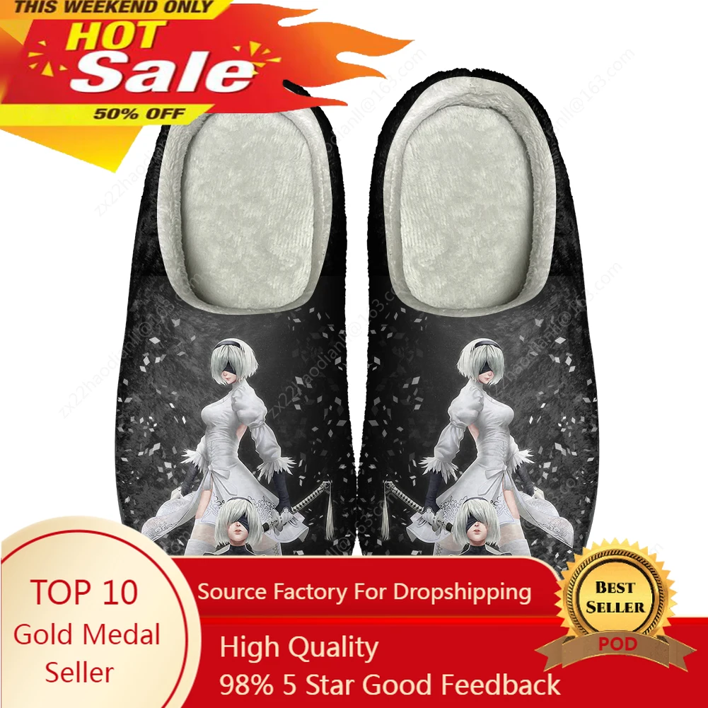 NieR Automata Home Cotton Custom Slippers High Quality Mens Womens Teenager Plush Fashion Casual Keep Warm Shoes Thermal Slipper
