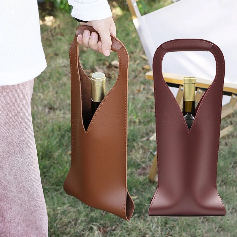 Leather Red Wine Bag for Parties and Picnics