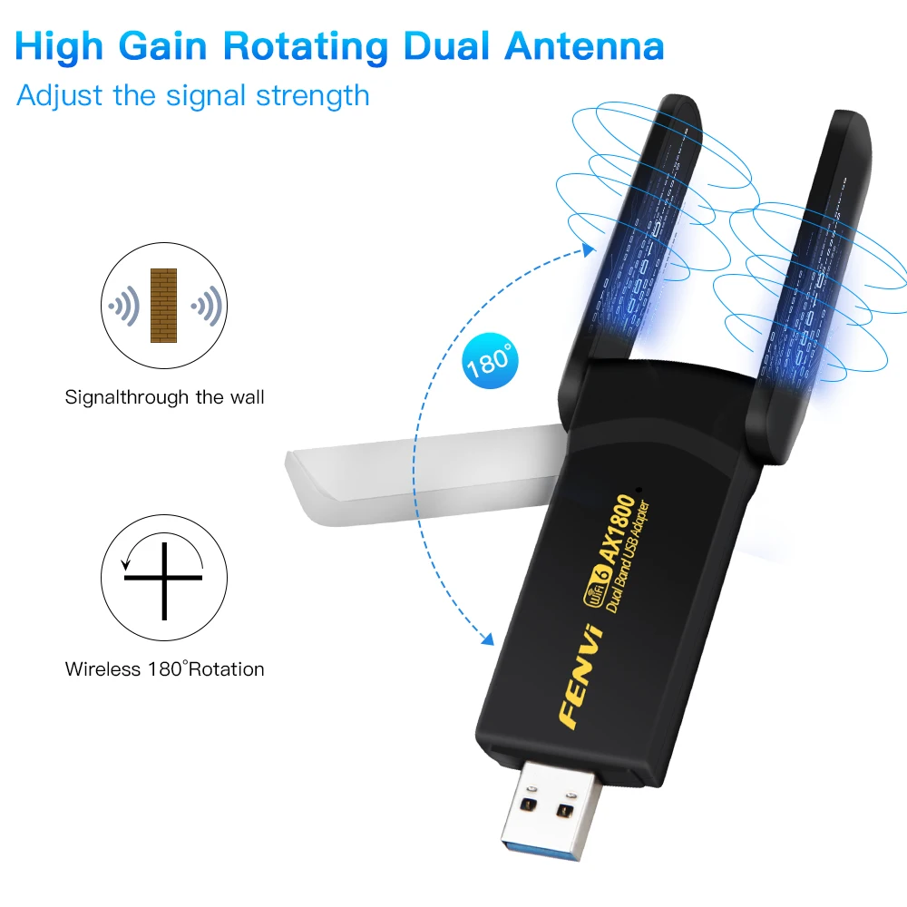 듀얼 밴드 2.4G 및 5G 무선 네트워크 카드, 노트북 데스크탑용 USB 3.0 와이파이 어댑터, 와이파이 6 USB 동글 수신기, AX1800 MT7921