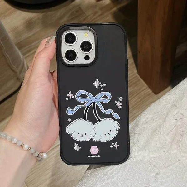 Cute White Dog Black Frosted Phone Case Cover for IPhone 13 14 15 Pro Max Case
