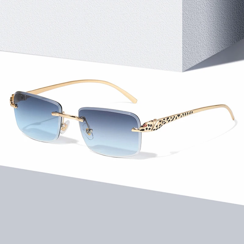 

Солнцезащитные очки без оправы для мужчин и женщин, леопардовые квадратные солнечные очки без оправы, в ретро стиле, с металлическими дужками, с режущими линзами, в стиле гепарда