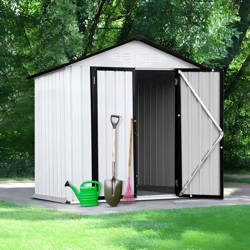 

6' × 4' Metal Outdoor Storage Shed with Door & Lock, Waterproof Garden Storage Tool Shed with Base Frame for Backyard Patio
