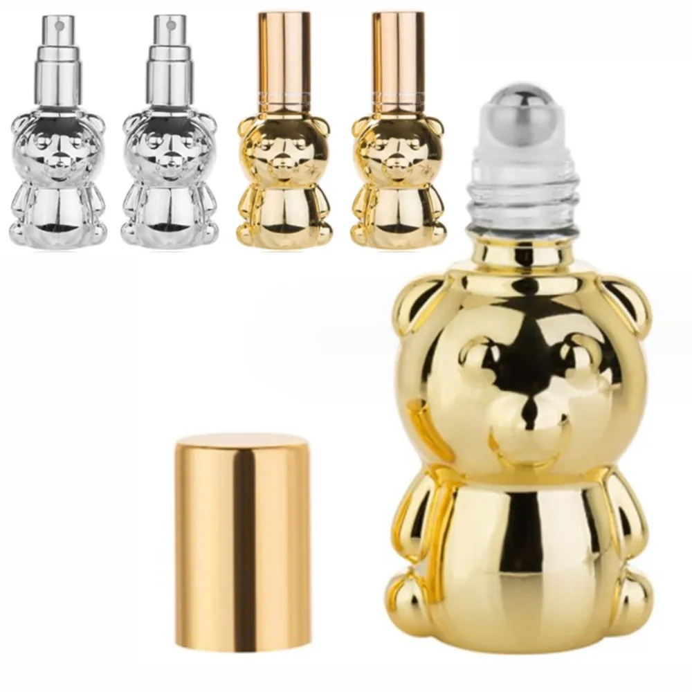 8ml Cute Bear Roller Bottles Refillable Glass Spray Perfume Essential Oil Atomizer Bottle Portable Cosmetic Container for Travel