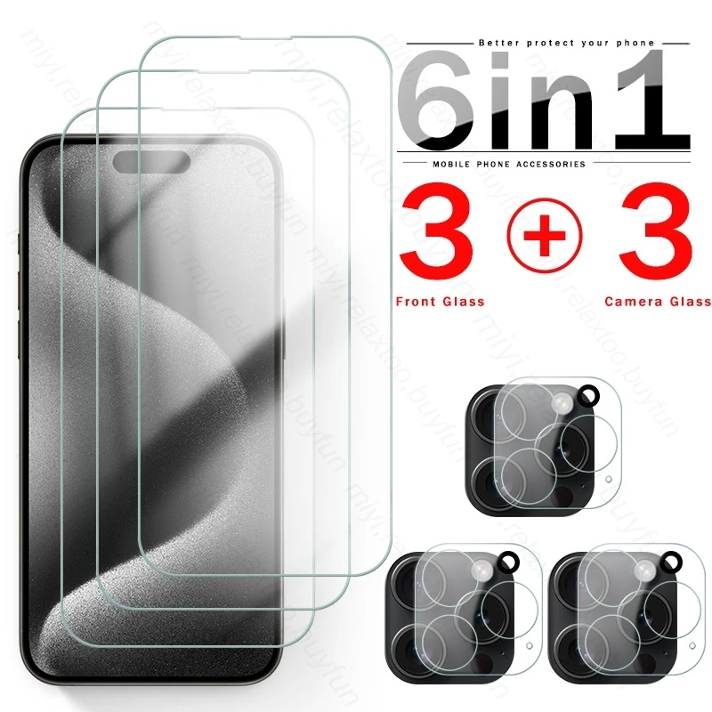 

6In1 3D Curved Camera Glass For Iphone 15 Pro Max Tempered Glass Screen Protector On Ifon Iphone15 ProMax Plus Protective Glass