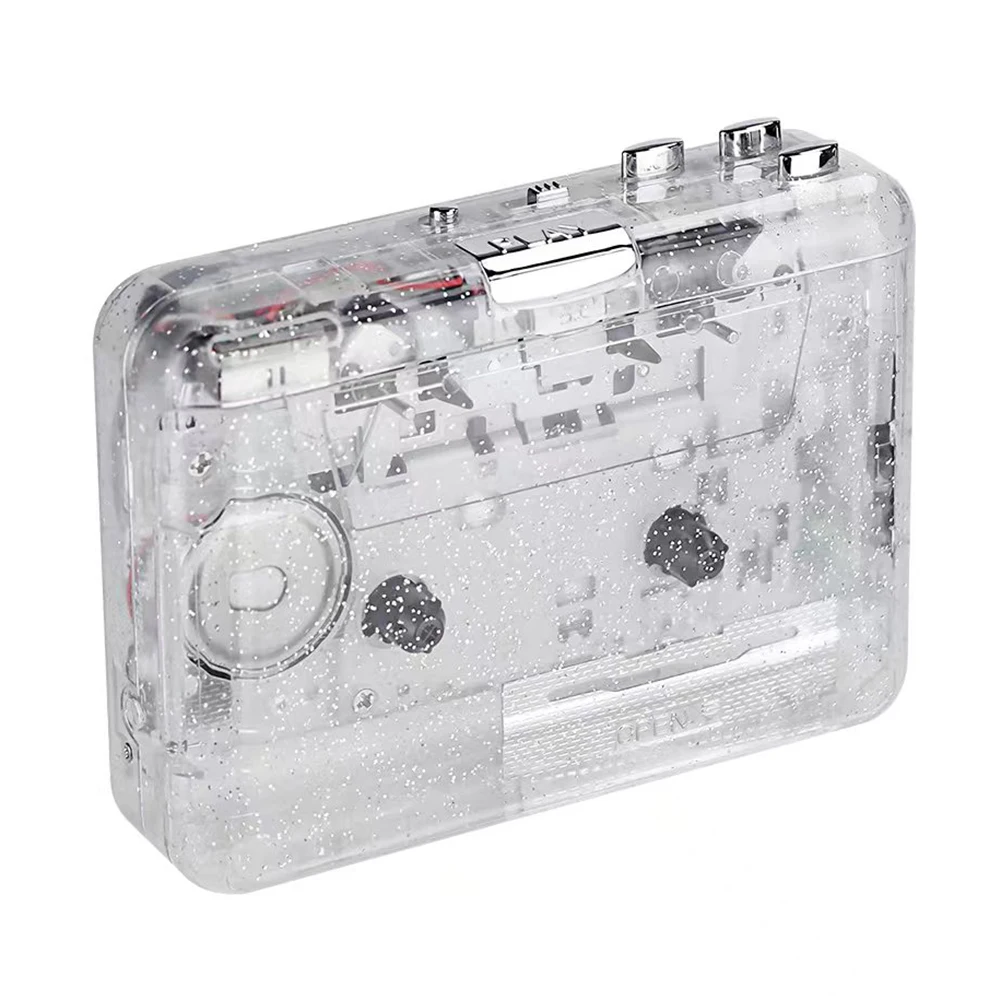 Cassette Player Full Transparent Shell English Listening Tape Player Plug and Play Tape Signal Converter USB Type-C for Study