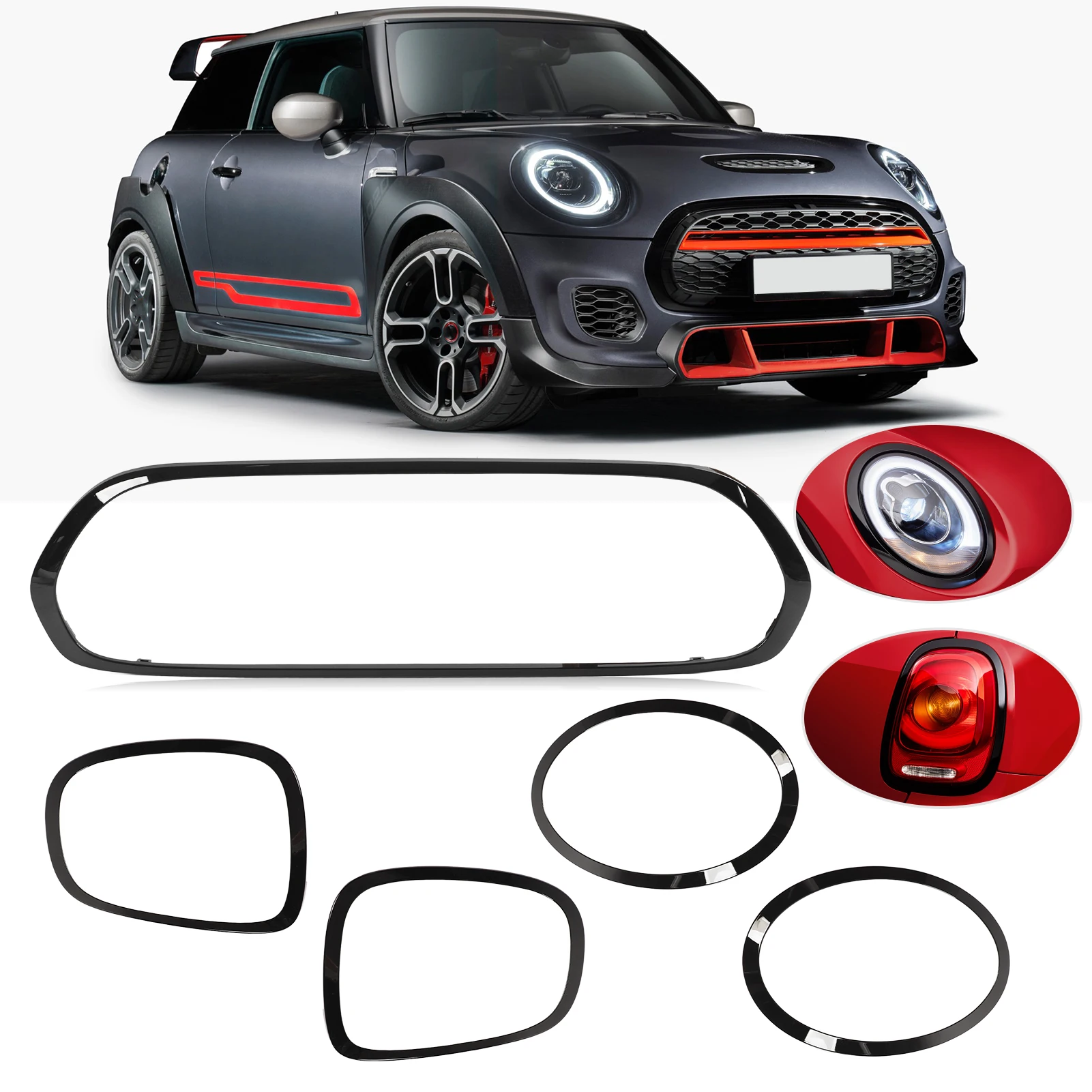 5pcs Headlight Taillight Grille Surround Cover Trims Replacement for Mini F55 F56 F57 One Cooper S JCW 2014+