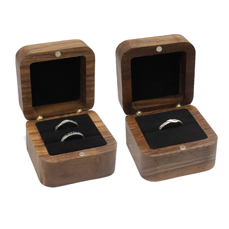 

Y51E Walnut Wooden Engagement Rings Gift Box Case for Proposal/Wedding