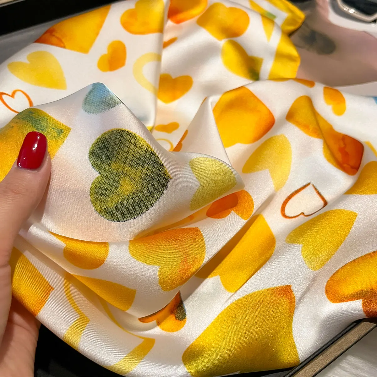 New Love Print 70*70cm Silk Satin Hair Scarf Women Handkerchief Printed Female Square Head Bandana Small Neck Muffler Hijab Lady