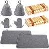 Bamboo Sauna Pillow Head and Neck Rest Set Gloves Hats Mat Kit Spa Supplies Kit Relaxation Comfort Kit Outdoor Indoor Use Kit 2