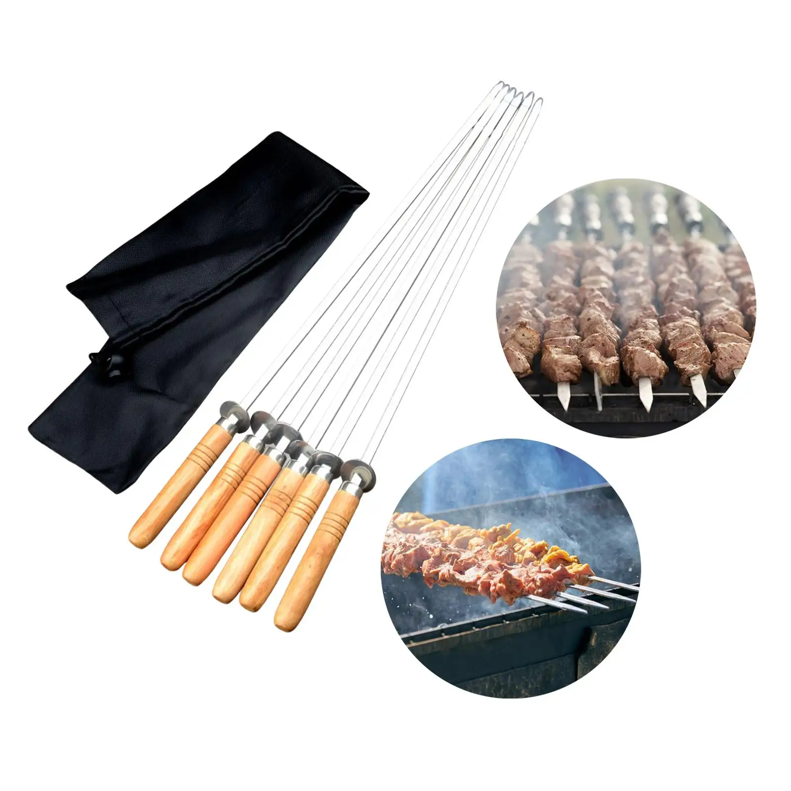 6Pcs Stainless Steel Flat Skewers Barbecue Skewers for Cooking Picnic Meat 6Pcs Stainless Steel Flat Skewers Barbecue Skewers for Cooking Picnic Meat