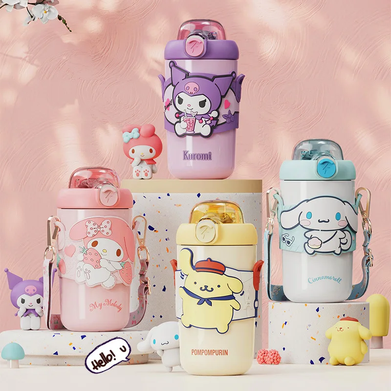 

380Mlsanrio портативная бутылка для воды Kawaii My Melody Cinnamoroll Kulomi, Термокружка, милая мультяшная бутылка для воды из нержавеющей стали 304