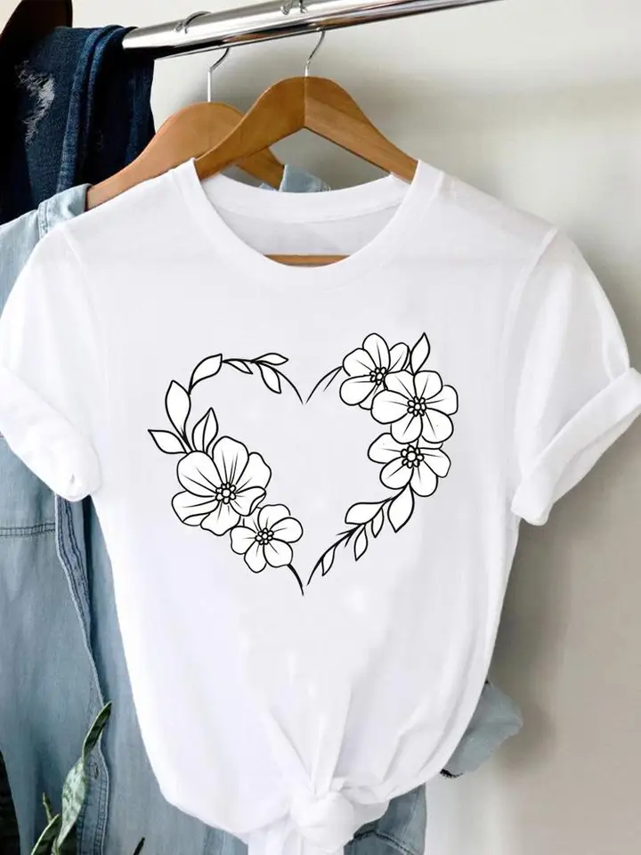 T-shirt Basique Fille TU – Blanc Floral, 6 Ans, Coton, Excellent état