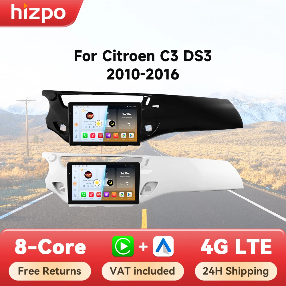 Hizpo 9 ''2din Android 14 para Citroen C3 DS3 2010-2016 Radio de coche reproductor de vídeo Multimedia GPS Carplay Auto 4G RDS Autoradio Wifi