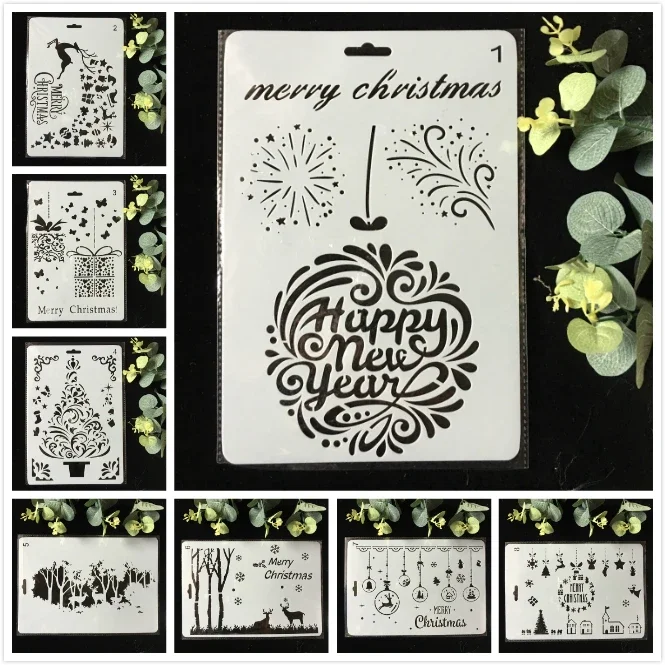 8pcs set letters painting template ruler diy layering stencils scrapbook coloring embossing album decorative card template 8Pcs/Pack 26cm Christmas Deer DIY Layering Stencils Wall Painting Scrapbook Coloring Embossing Album Decorative Template