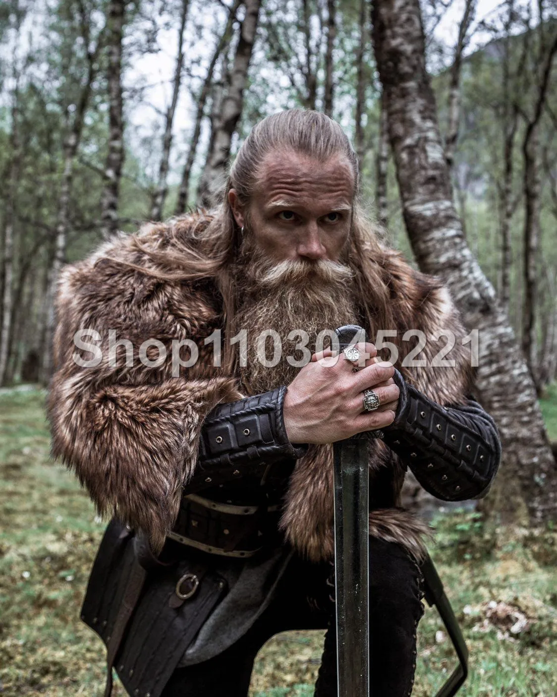 Homme Viking Col En Fausse Fourrure Écharpe Accessoire De Costume