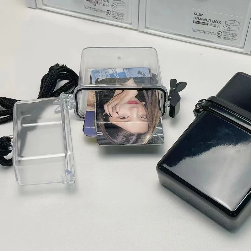 3 Inch Transparent Storage Box Photocard Holder with Rope Waterproof Card Case Outdoor Square Dustproof Box Photo Storage Box 4