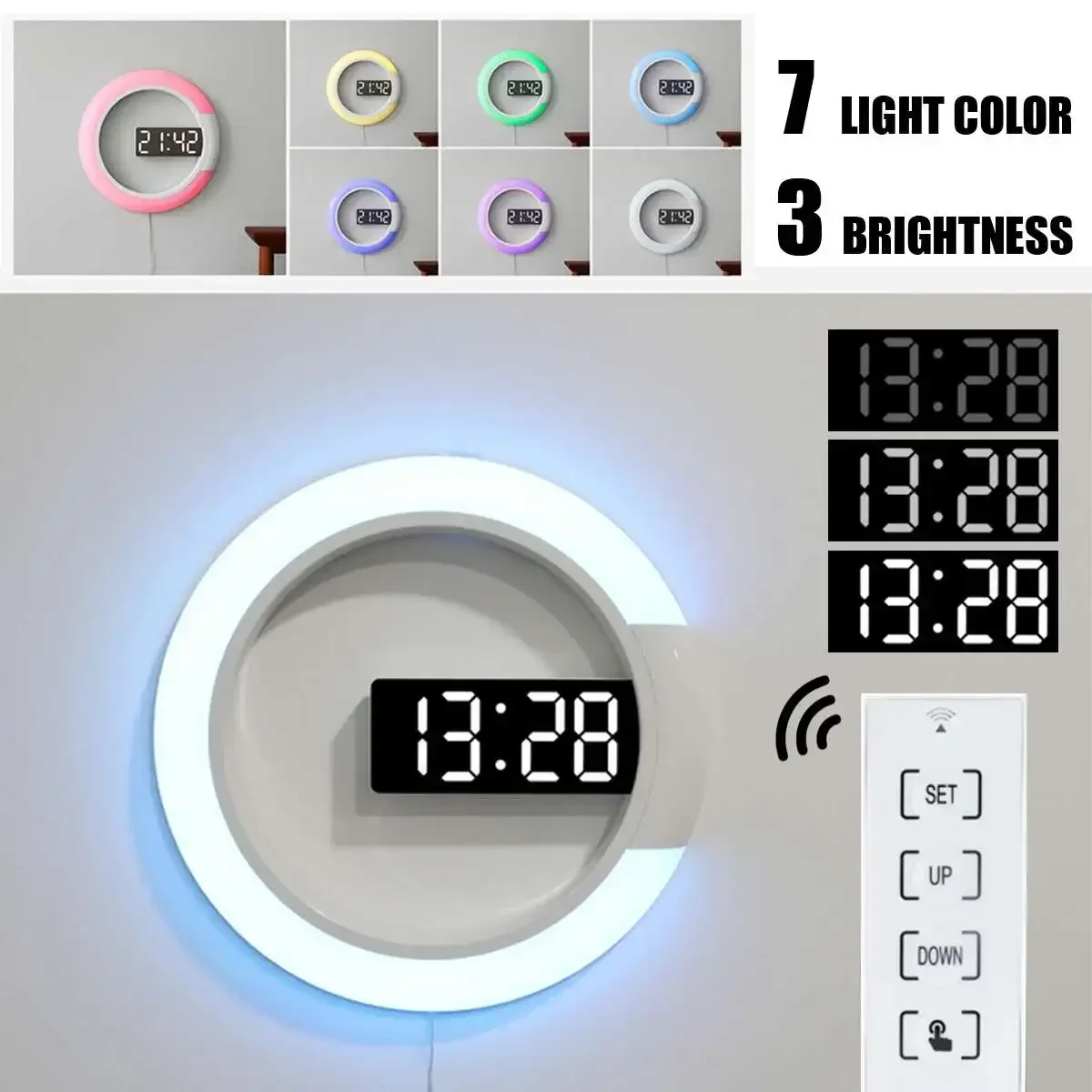 

For Home Living Room Decorations LED Wall Clock Digital Table Clock Alarm Mirror Hollow Wall Clock Modern 3D Design Nightlight