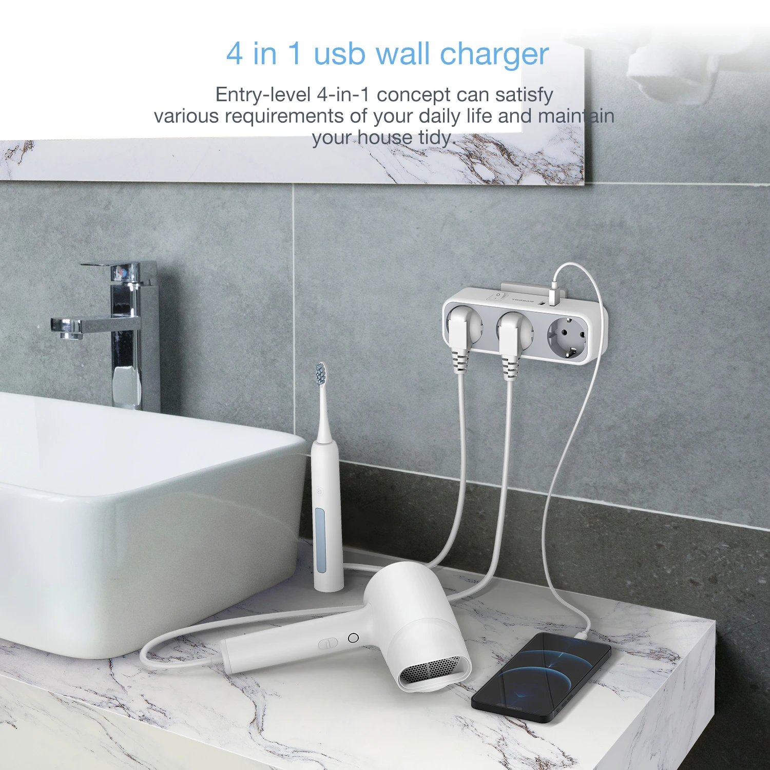 TESSAN Multiple Wall Socket Extender with 3 AC Outlets 2 USB Ports Switch EU Plug Power Socket Adapter Charger for Home Travel power strip plug adapter electrical socket power plug adapter wall socket extender