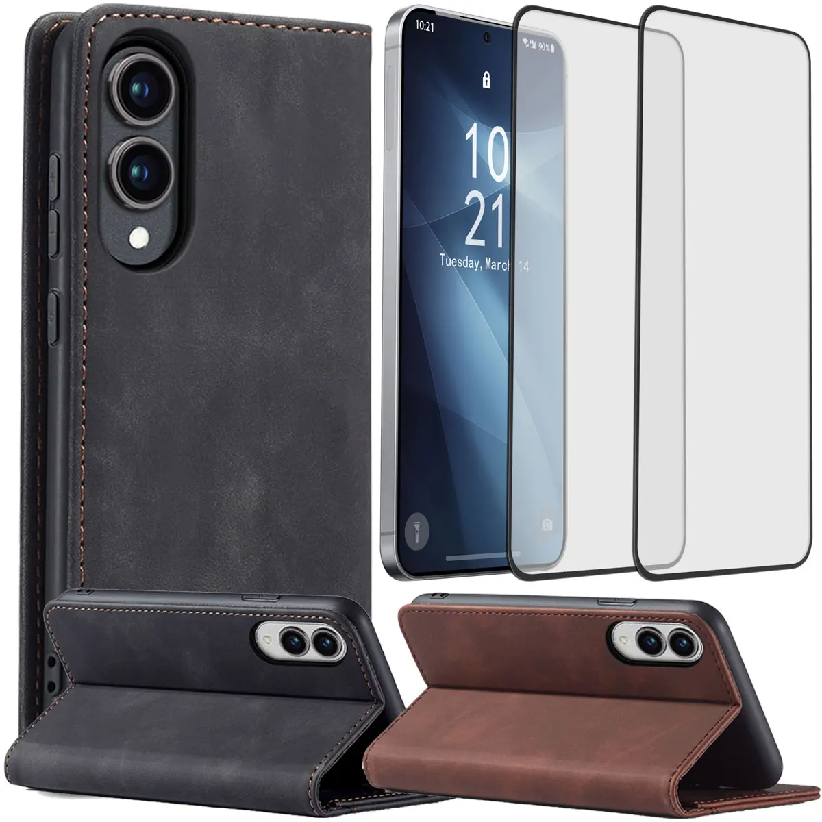 Samsung Galaxy S25 Leather Flip Case & Glass 1