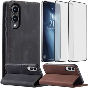 Samsung Galaxy S25 Leather Flip Case & Glass 1